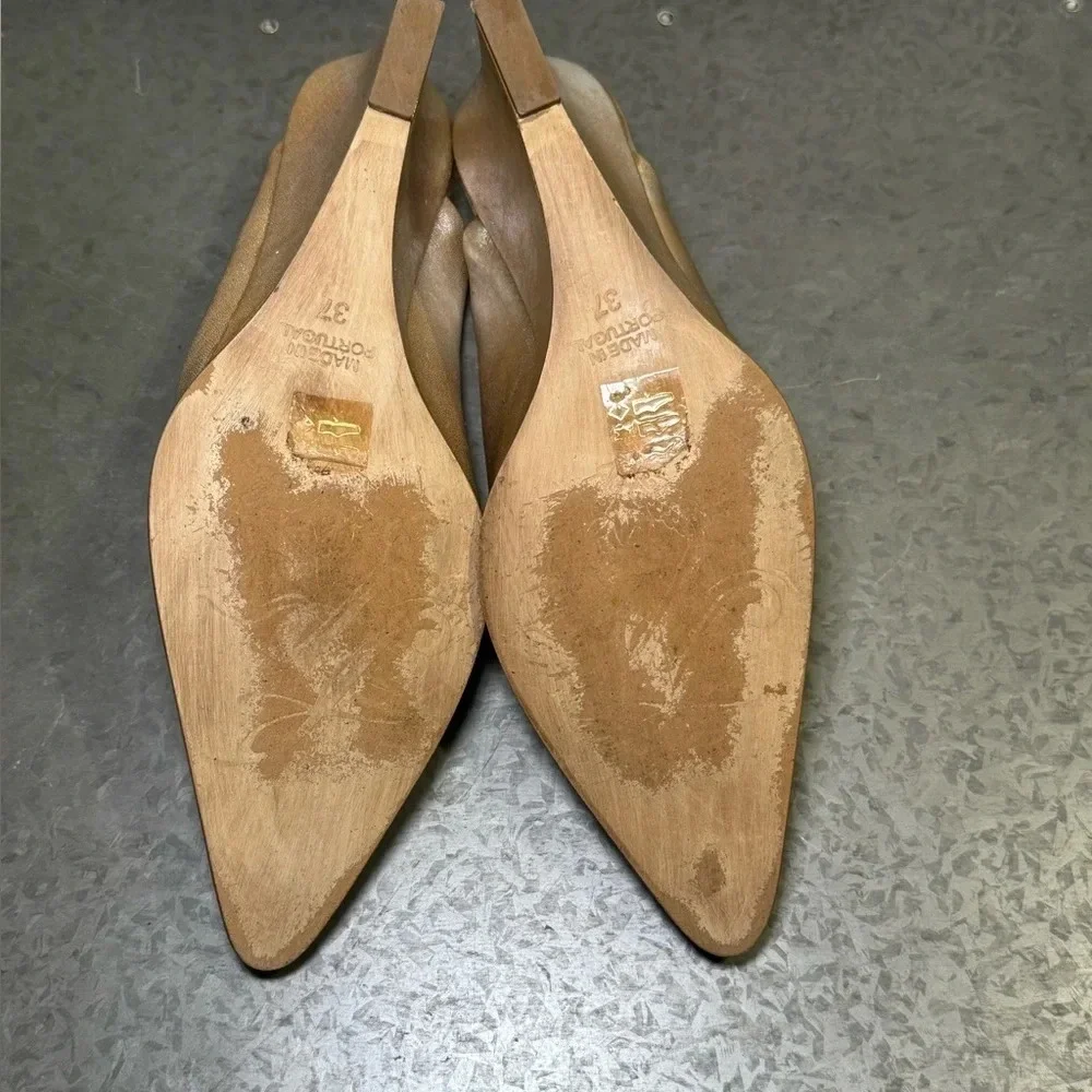 Free People FP Gold Metallic Wedge Galactica Mule Size 37 (US 6.5)